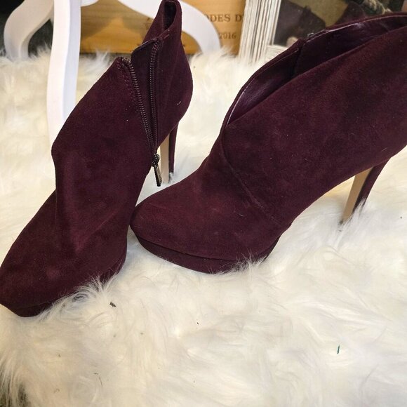 Burgundy Suede Heeled Booties - Picture 1 of 5